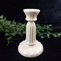 Thumbnail for Rare Milk Glass porcelain Candlestick Holder, Black Dot Chipped Rim & Base 6.5