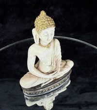 Thumbnail for Hand-Carved Gold and White Seated Buddha Figurine, Religious Art Statue decort7