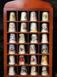 Thumbnail for Vintage Thimble Porcelain Collection x40 with 2 Wooden Display Racks Travel Souv3
