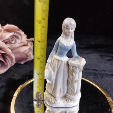 Antique Porcelain Lady Figurine Blue Dress 5.5 in Hand Painted Floral pics see1