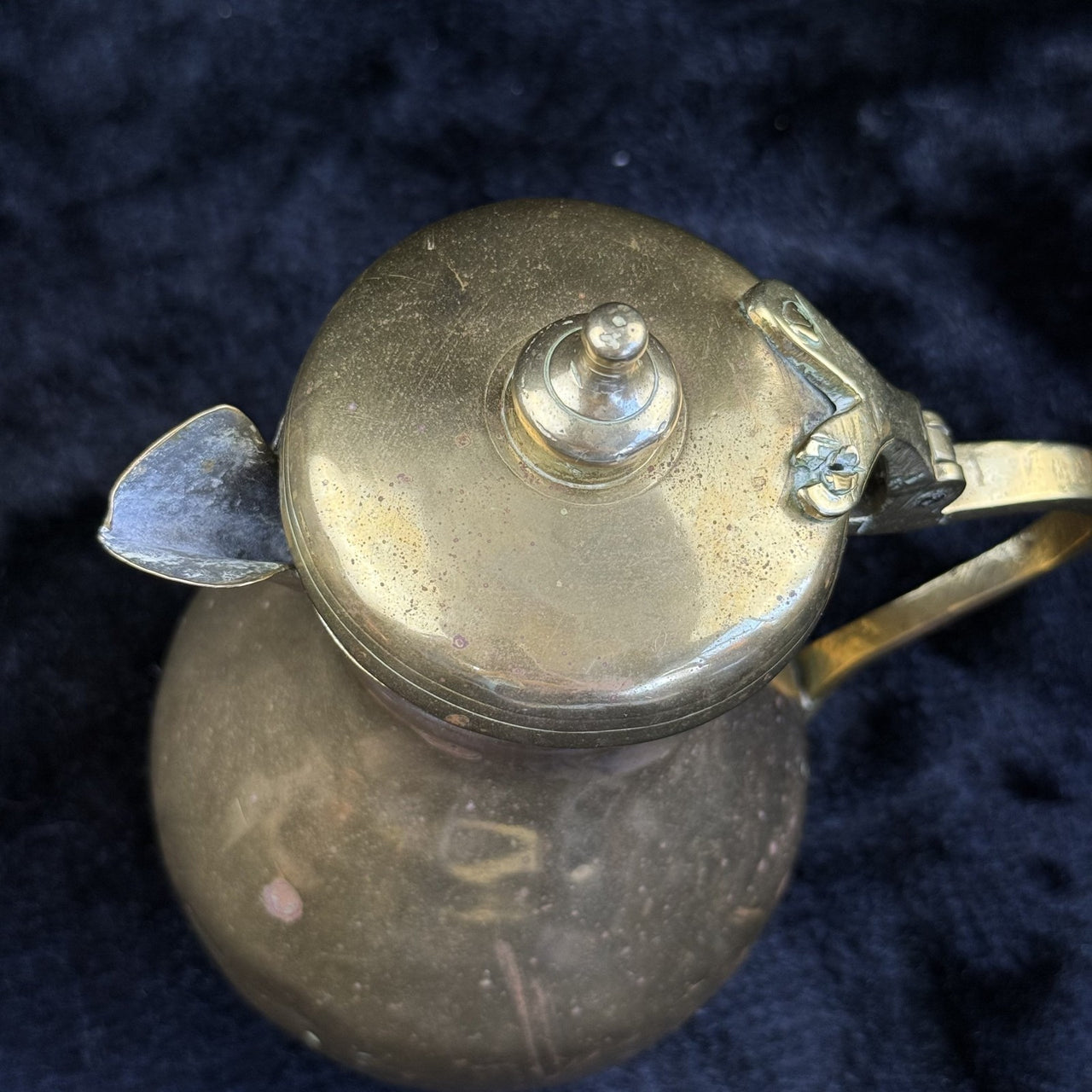 Brass Antique Tankard or Pouring Vessel w Hinged Lid gold brass victorin pitcher19