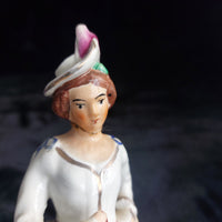 Thumbnail for Staffordshire Figurine Dog Lady Yellow Skirt stamp England repaired head 7.5