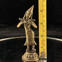 Thumbnail for Antique Thai Bronze Dancer Statue Brass Asian Gilt Flute Player Tibetian 4.5” 2