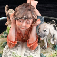 Thumbnail for Italian Capodimonte Figurine Boy Reading with Dog and Shoes bookshelf gift decor11
