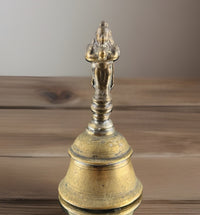 Thumbnail for Antique Indian Puja Brass Bell 3.5â Hindu Temple Ritual Handbell Deity Handle0