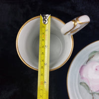 Thumbnail for Capodimonte Hand Painted Cup Italy & Plate Set Pink Rose Gold Rim Floral Sallin/6