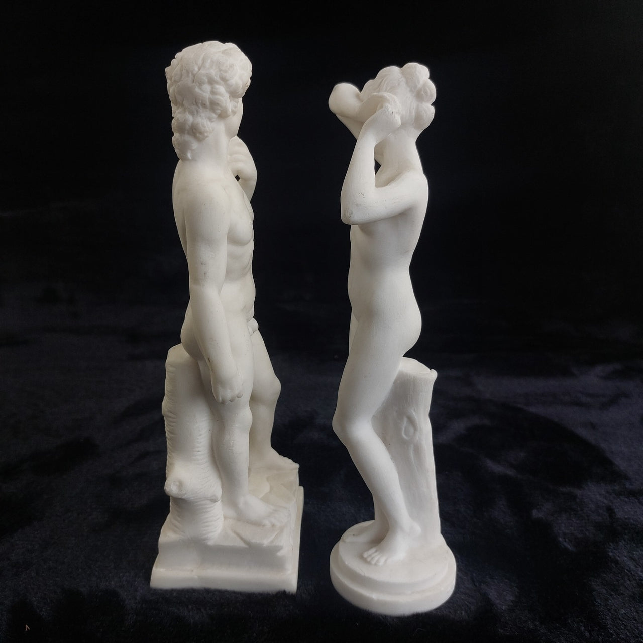 Michelangelo David & Female Nude Sculpture Pair – 9.5" Resin Greece Statue White4