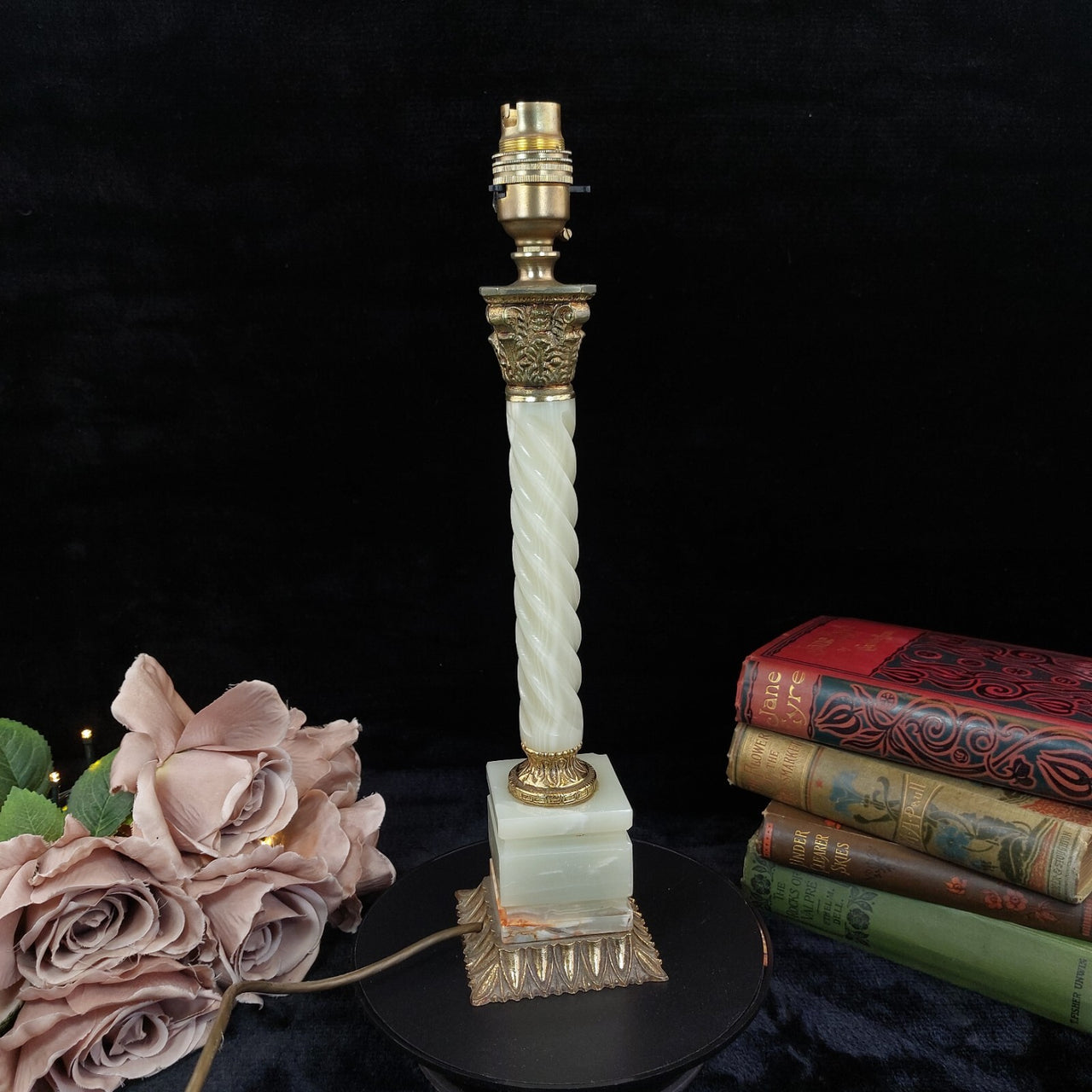 Stunning Marble & Brass large Table Lamp – 15" Tall, Ornate Design20