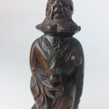 Antique Style Chinese Qing Dynasty Nanmu Wood Carved Figure  Robed Staff 6