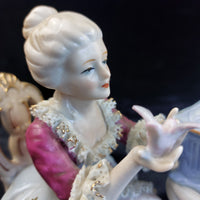 Thumbnail for Dresden Style Porcelain Couple with Birds cage –Worn Lace & Tip Damage Gilt 9in17