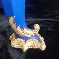 Thumbnail for Victorian Antique Blue Porcelain Vases/ ornoments Gold Gilt Leaf Design  Pair 4
