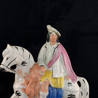 Thumbnail for 1800s Staffordshire Pottery Large Horse Rider Figure Hand Painted Antique seePic12