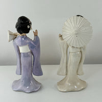 Thumbnail for Vintage Geisha Girl Figurines Pair 9” Ceramic Japan Style Kimono Parasol & Drum8