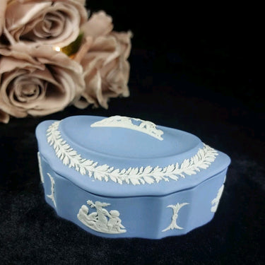 Wedgwood Jasperware  Blue Oval   Elegant Vintage Collectible Trinket Box 0