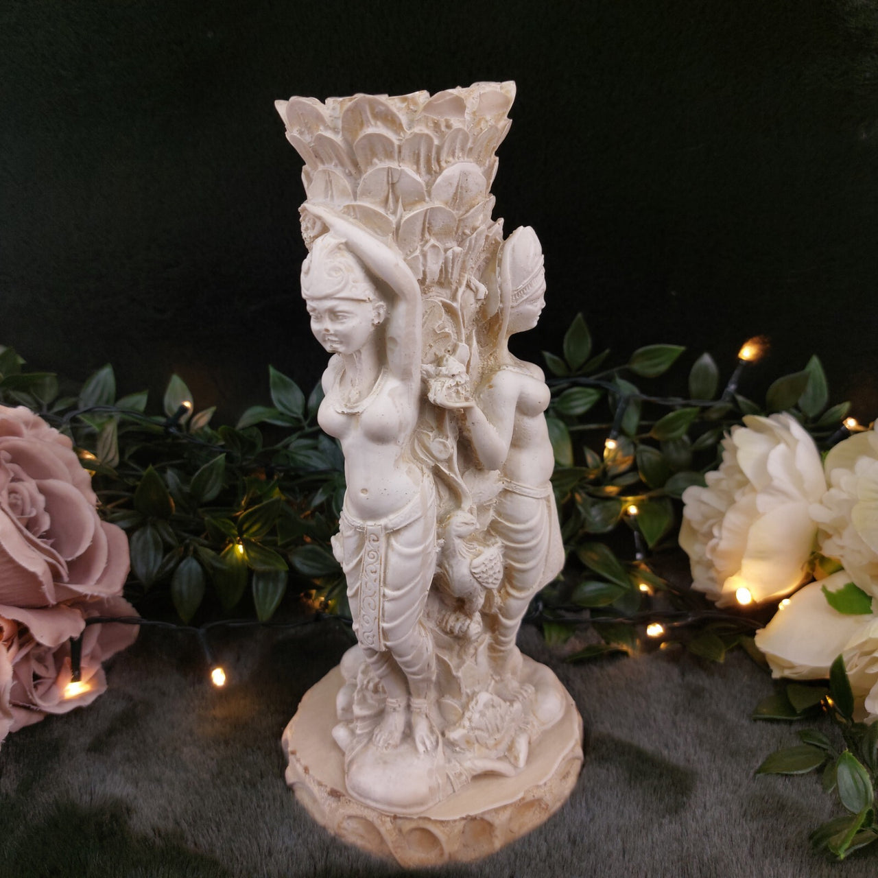 Vintage Hindu Temple Dancer Sculpture Vase – Ornate Goddess Figurine, Damaged10