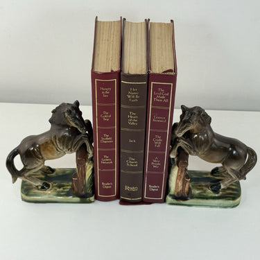 Vintage Ceramic Horse Bookends Brown Rearing Stallion Pair Western Decor 6” Tall1
