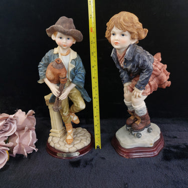 Domani Figurine PairVintage Style scottish boy and skating girl large 34cm Tall 1