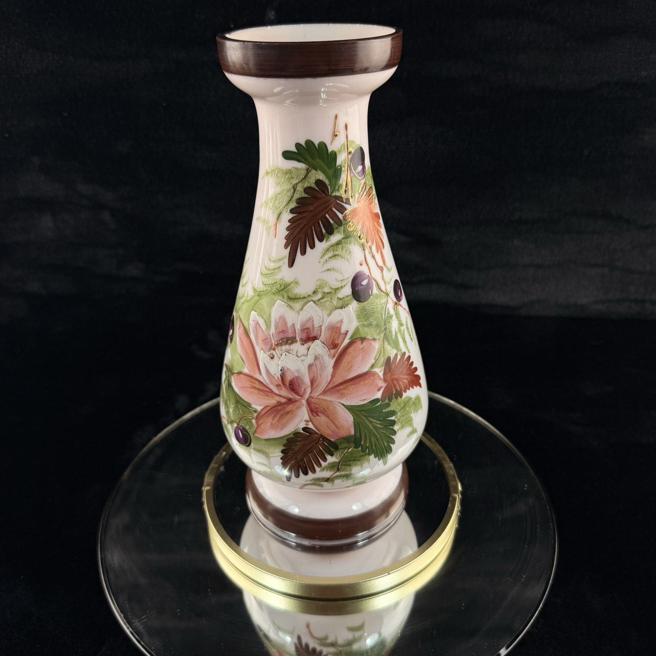 Pink Bohemian Glass Antique Vase 10” Floral Enamel Victorian Art Nouveau decor2