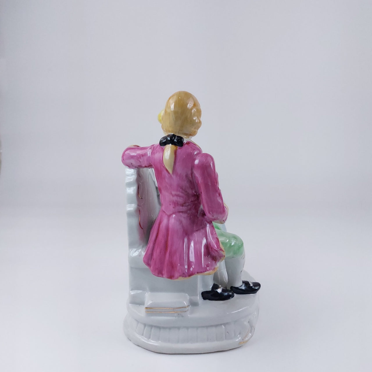 Rare Tea Porcelain Time figurine , Pink and Blue Accents victorian style deco 7"4