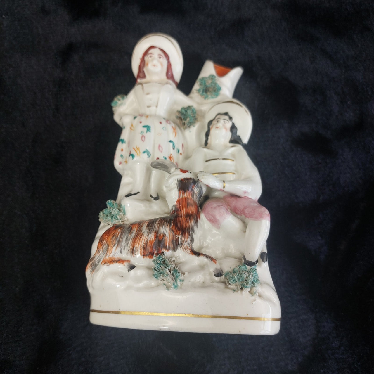 Staffordshire Figure Painted Couple with Goat Mantel Vase Victorian 8" antique7