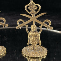 Thumbnail for Antique Brass Indian Army Emblems –3.5”.  Crowned Goddess Crossed Swords Pair 4