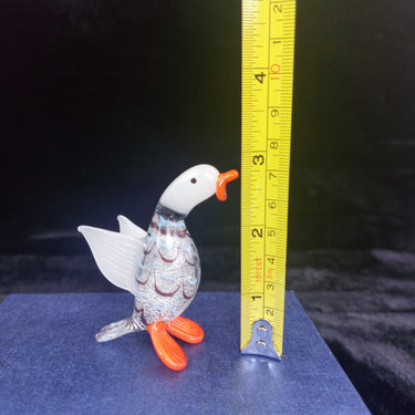 Handmade Glass Duck Figurine Orange Feet Clear Wings Bird Ornament Good Boxed 3
