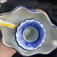 Thumbnail for Italian Antique Majolica Faience Candle Holder Floral Hand Painted Coat of Arms 6