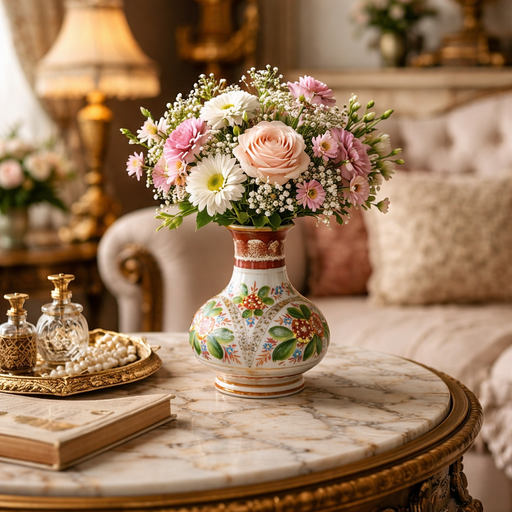 Victorian Bohemian Glass Vase Hand Painted Floral Enamel 5” Art Nouveau Decor0