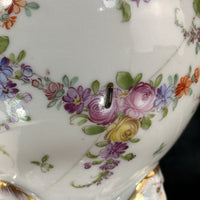 Thumbnail for 19th century antique Dresden Porcelain Vase Floral Tripod Legs 19th C Repaired5