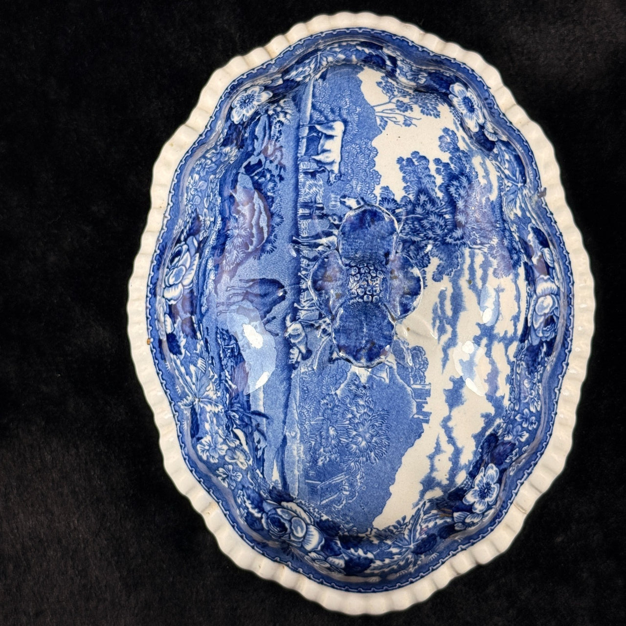 Adams Cattle Scenery Blue Transferware Tureen with Lid 11" England Ironstone4