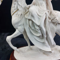 Thumbnail for The White Lady Figurine Elegant Matte Bisque Horseback Rider on Wood Base 12
