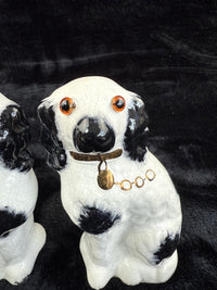 Thumbnail for Antique Staffordshire Porcelain Black White Pair King Charles Spaniel Glass eyes6