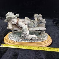 Thumbnail for G. Figurine Armani 1990 Boy Bench with Dog Signed Sculpture Vintage 7.5in deco.3