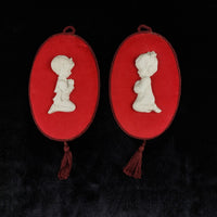 Thumbnail for Capodimonte 1960s - Velvet Red & Ceramic Wall Plaques decor, Made In Italy.11