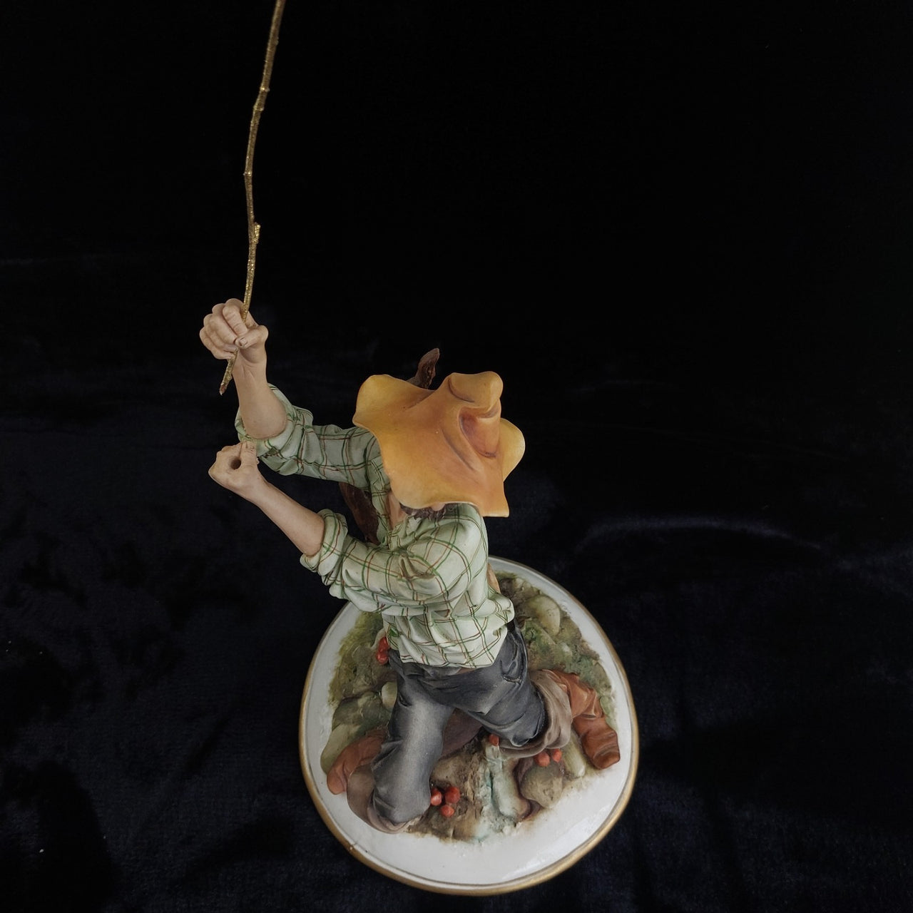 Ades Fisherman Signed Capodimonte Porcelain Figurine 17"Tree Base Italy pics see7