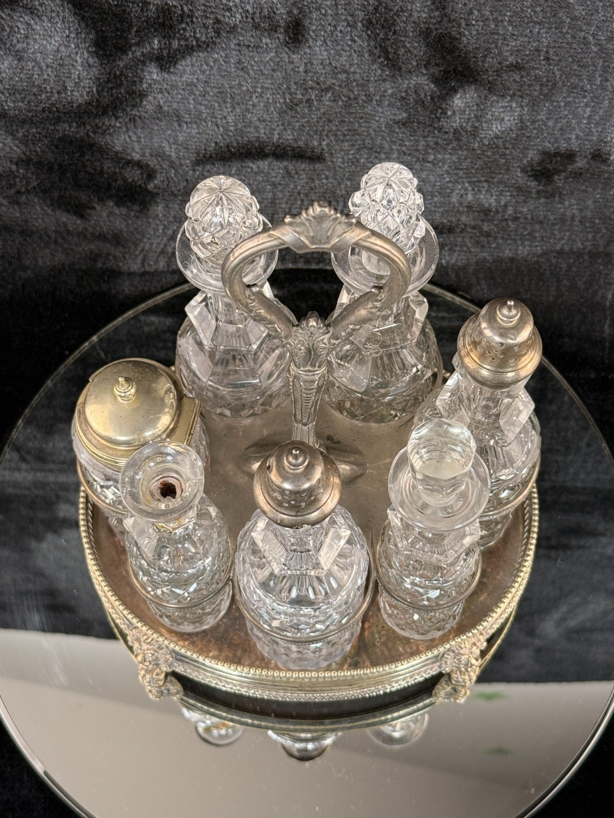 Antique Silver-Plated & Cut Glass Cruet Set SixBottle Castor with Stand Victoria18