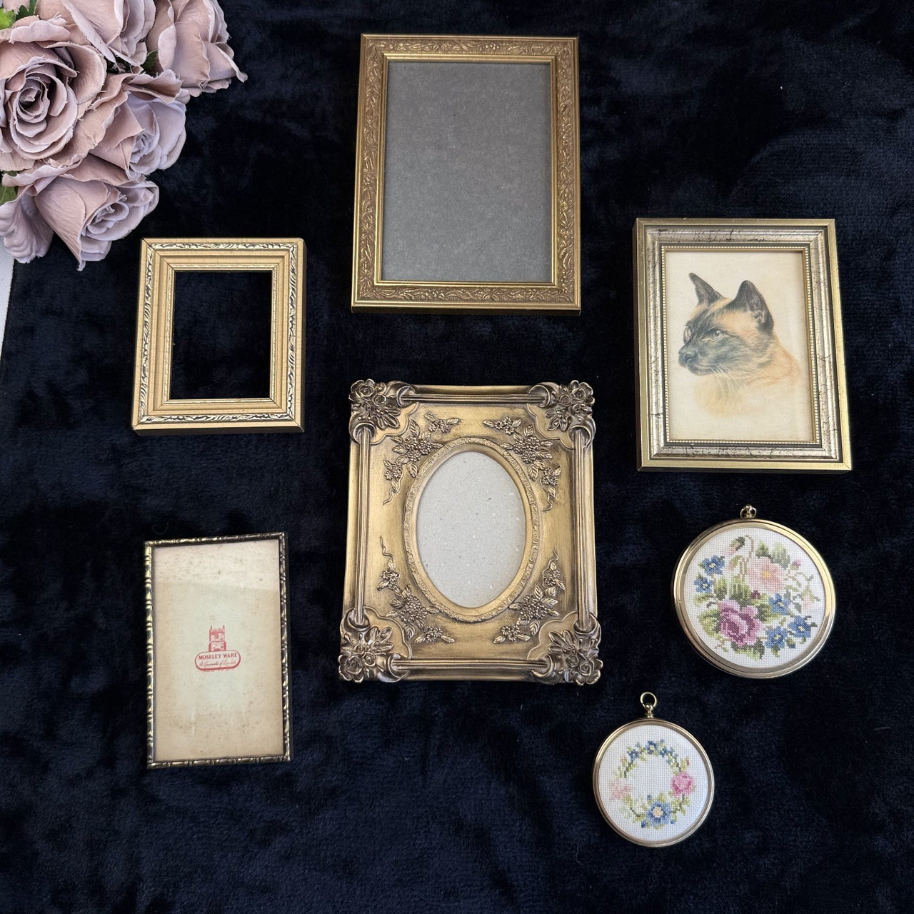 Set of 7 Vintage Brass Ornate Gold Tone Picture Frames (moseley ware metal 19809