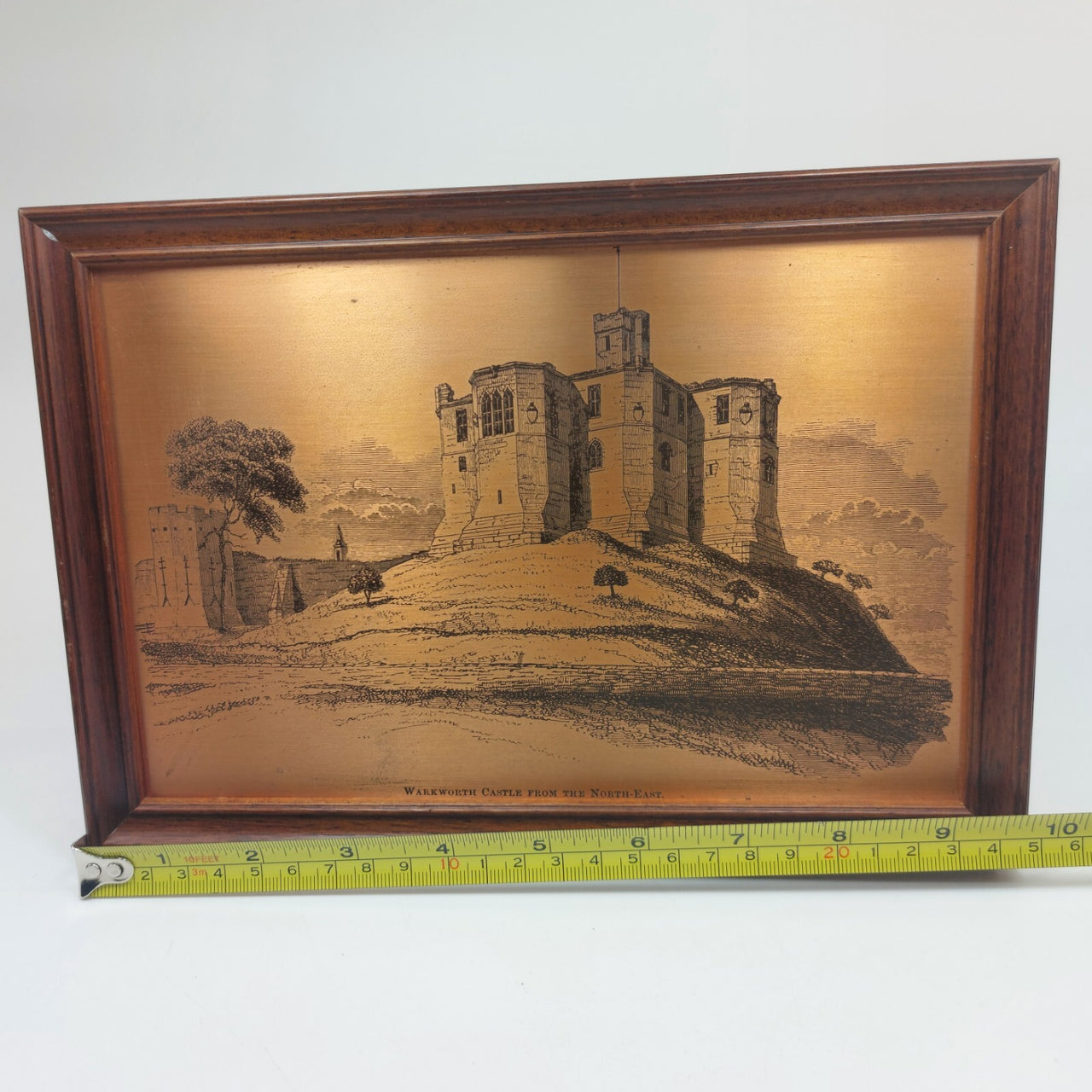 Rare Framed Copper Etching Warkworth Castle NorthEast View  Artwork  24x17.5 cm3