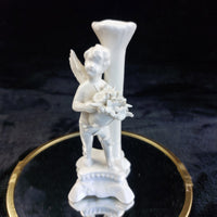 Thumbnail for Antique Italy Cherub Figurines Pair 6.5in Porcelain White Trumpet Flowers Damage4
