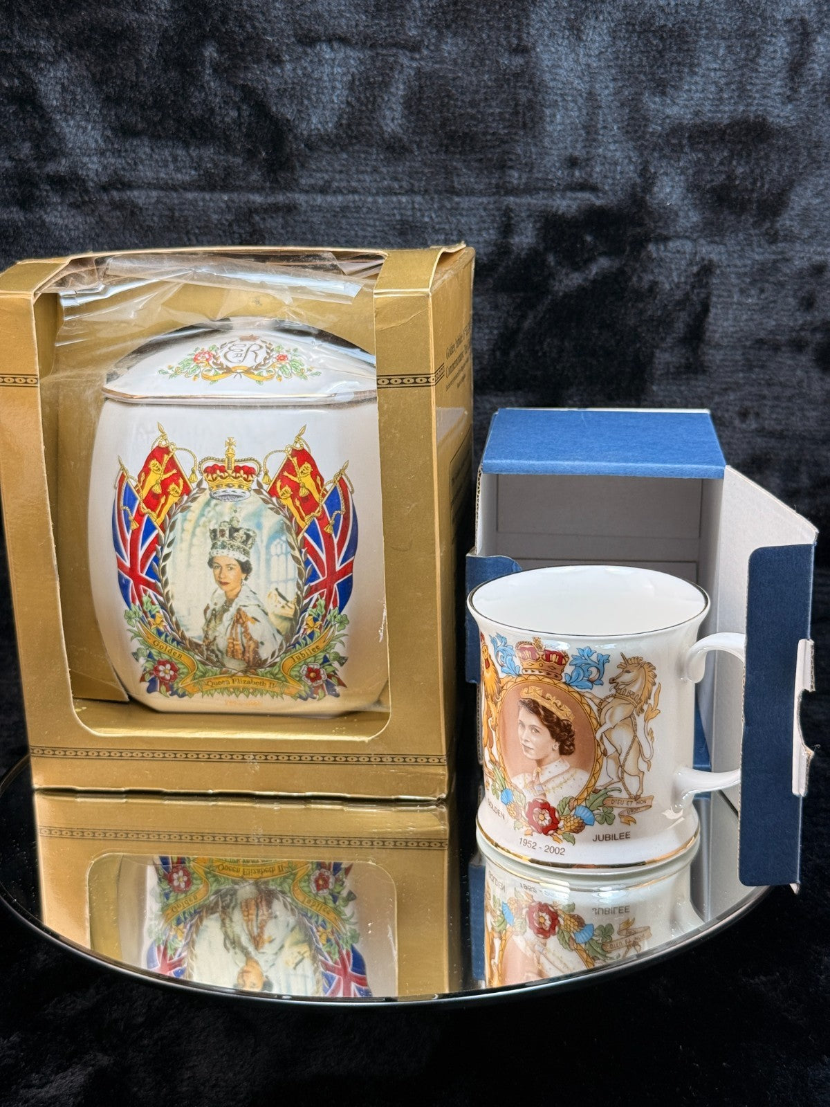 Ringtons Jubilee Golden Queen Elizabeth II Mug &Tea Caddy Set 1952–2002 SEE BOX2