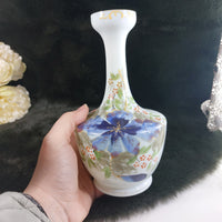 Thumbnail for Rare Pair Antique of Hand-Painted Satin Glass Vases Milk Flowers Decor Porcelain4