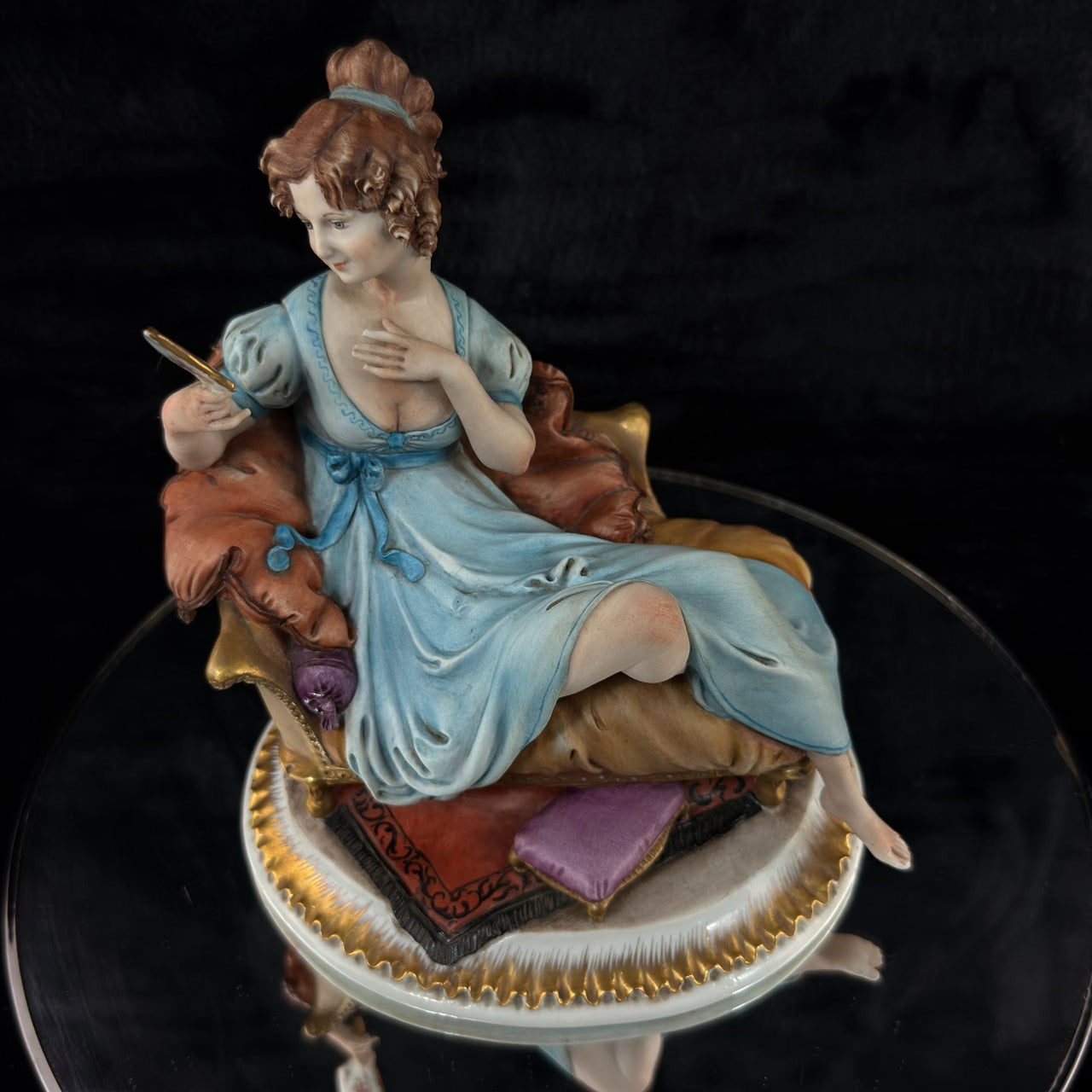 Tyche Bauer Figurine Lady on Couch Painted Hand Porcelain 8" Signed capodimonte4
