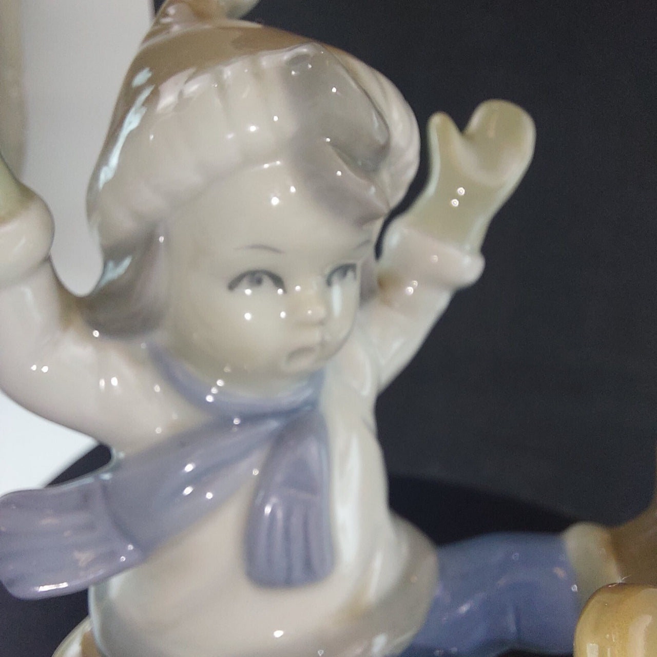 Vintage German Porcelain Child on Sled Figurine Winter Scene Ornament 12cm8