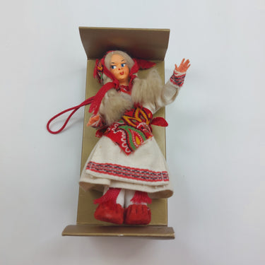 Vintage Eastern European Folk Doll in Traditional Dress with Embroidered Details0