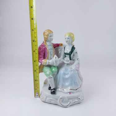 Rare Porcelain Tea Time figurine , Pink and Blue Accents victorian style deco 7
