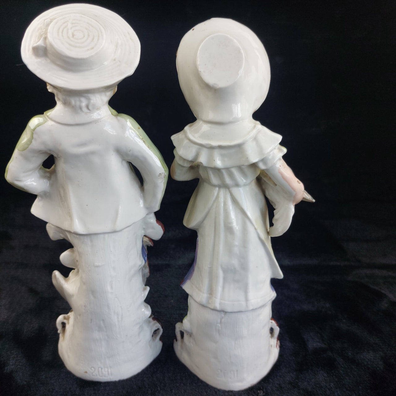 Antique Porcelain Boy & Girl Figurines Pair Poultry Chicken Farmyard 10.5"10