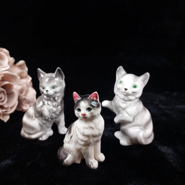 Vintage Porcelain Cat Figurines – Set of 3 Marked 