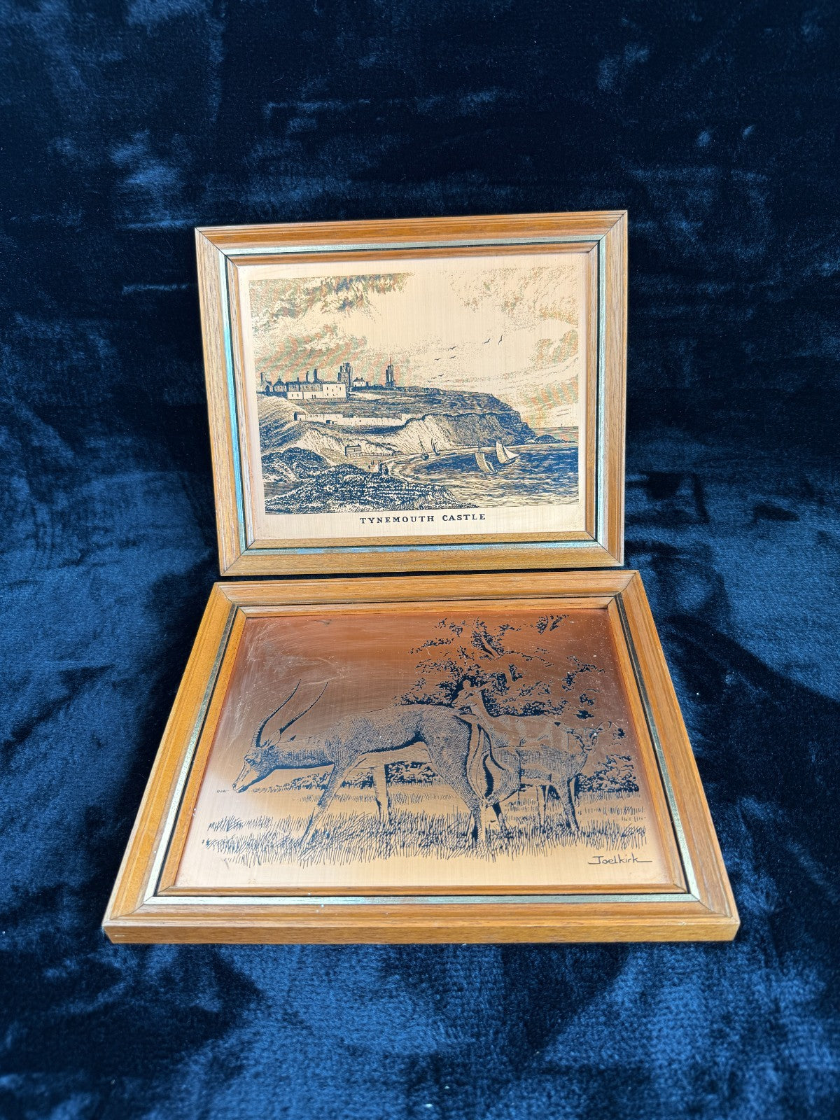 VINTAGE Copper Etchings framed Animals Wild and Tynemouth Castle - A Perfect Set2