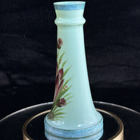 Thumbnail for Antique Milk Glass vase Art Glass Vase Turquoise Floral Tall 10” Enameled decor7