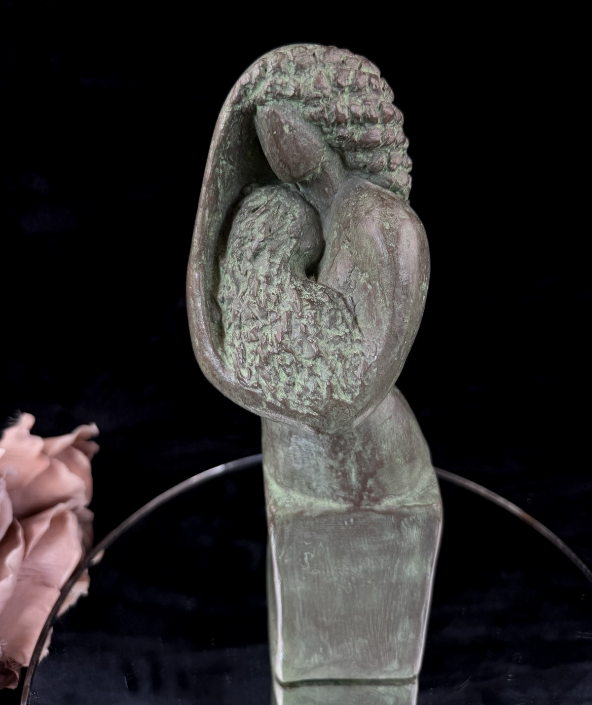 Zmira Cinnamon Bronze Abstract Mother & Child Sculpture Patina Finish Handmade d0